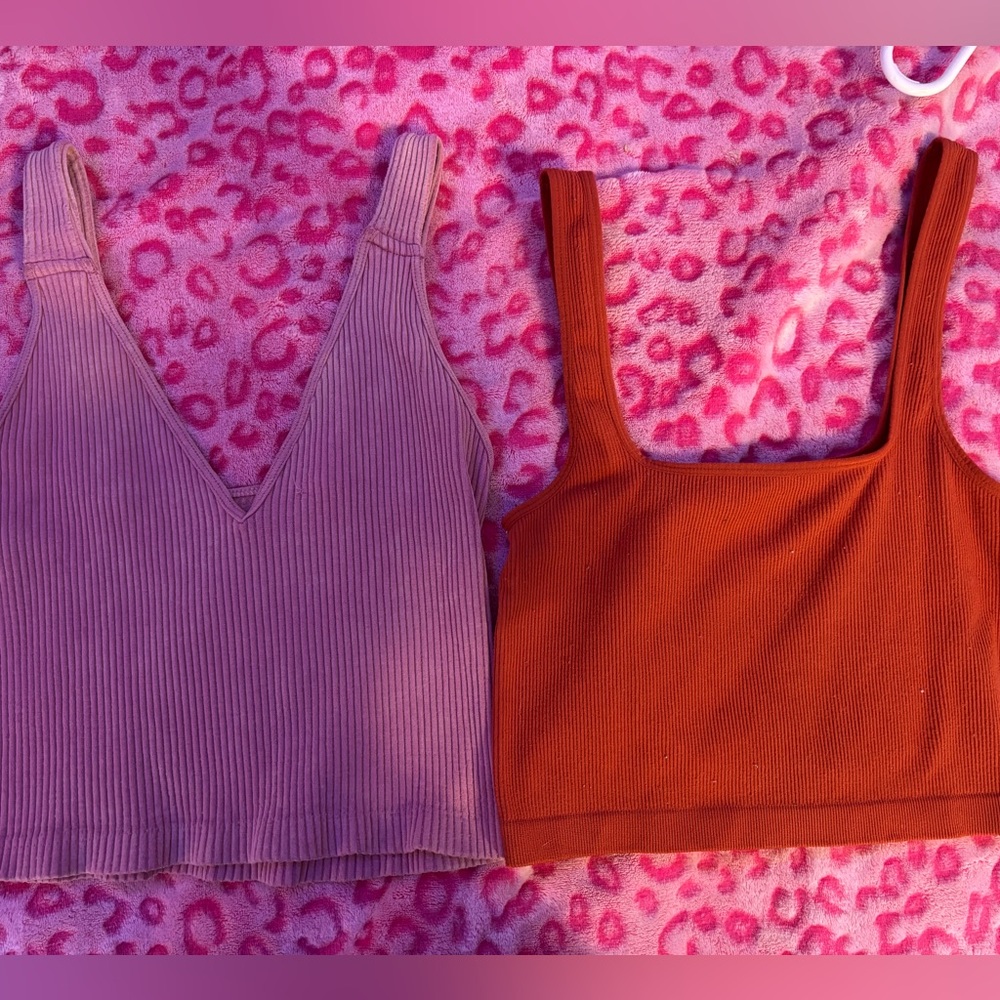 Women's Ribbed Soft Tank Tops - Purple and Orange